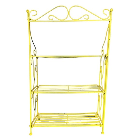 VTG 30s 40s Scroll Wrought Iron Three Shelf Patio Folding Bookcase Plant Stand - Picture 2 of 13
